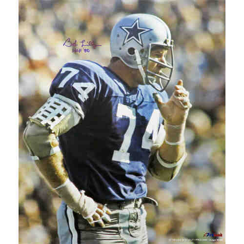 Bob Lilly Signed Cowboys Navy Jersey 16x20 Photo w/HOF'80