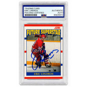 Eric Lindros Signed 1990 Score Future Superstar Rookie Hockey Card #440 - (PSA Encapsulated)