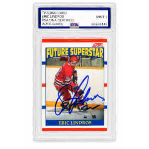 Eric Lindros Signed 1990 Score Future Superstar Rookie Hockey Card #440 - (PSA Encapsulated - Auto Grade 9)