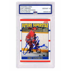 Eric Lindros Signed 1990 Score Future Superstar Rookie Hockey Card #440 - (PSA Encapsulated - Auto Grade 10)