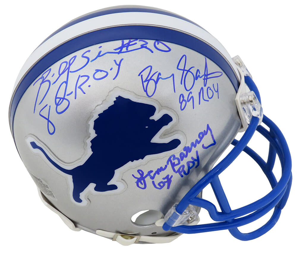 Barry Sanders, Lem Barney & Billy Sims Signed Lions T/B Riddell Mini Helmet  w/ROY 89, DROY 67, 80 ROY