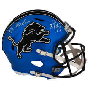 Barry Sanders & Calvin Johnson Signed Detroit Lions 2024 Alternate Riddell Full Size Speed Replica Helmet