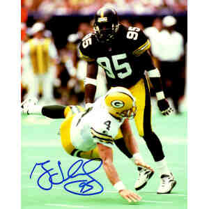 Greg Lloyd Signed Pittsburgh Steelers White Jersey Action 8x10 Photo