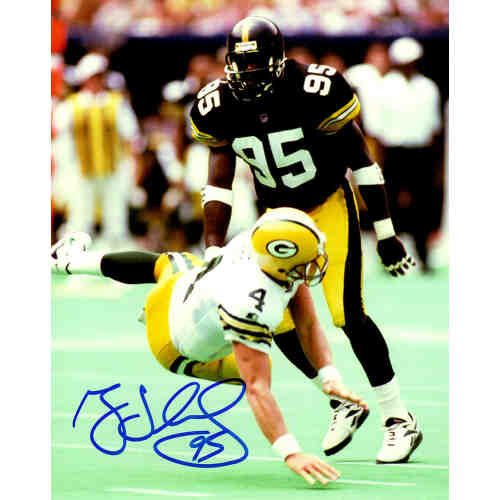 Greg Lloyd Signed Pittsburgh Steelers Knocking Down Favre 8x10 Photo