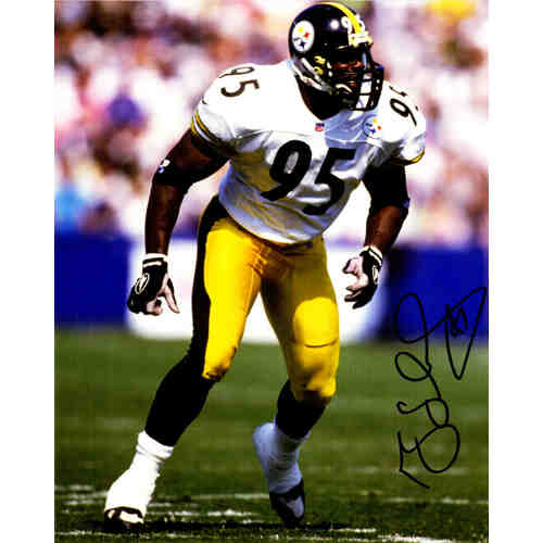 Greg Lloyd Signed Pittsburgh Steelers White Jersey Action 8x10 Photo