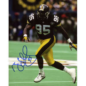 Greg Lloyd Signed Pittsburgh Steelers Black Jersey Running Action 8×10 Photo
