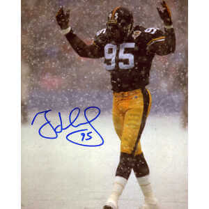 Greg Lloyd Signed Pittsburgh Steelers Snow Game With Hands Up 8×10 Photo