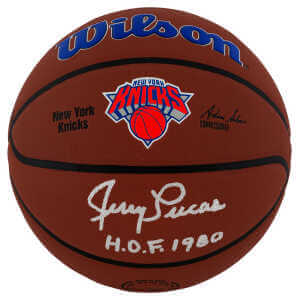 Jerry Lucas Signed New York Knicks Logo Wilson NBA Basketball w/HOF'80