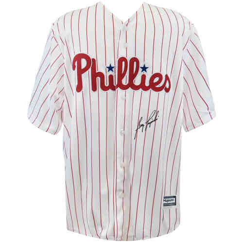 Greg Luzinski Signed Philadelphia Phillies White Pinstripe Majestic Replica Baseball Jersey
