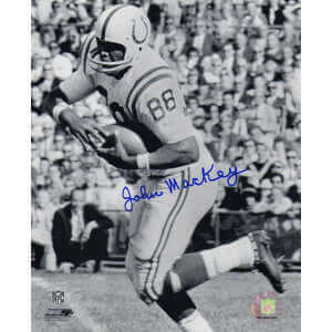 John Mackey Signed Colts B&W With Football 8x10 Photo