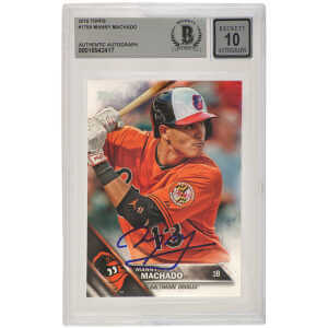 Manny Machado Signed Baltimore Orioles 2016 Topps Baseball Card #175   (Beckett / Auto Grade 10)
