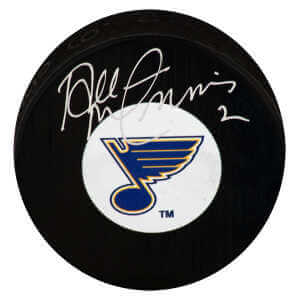 Al MacInnis Signed St. Louis Blues Medium Logo Hockey Puck