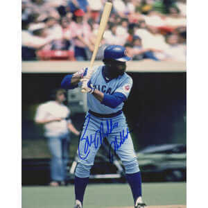 Bill Madlock Signed Cubs Blue Jersey At Bat Action 8x10 Photo w/Mad Dog