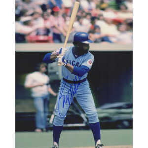 Bill Madlock Signed Cubs Blue Jersey At Bat Action 8x10 Photo