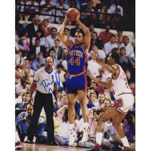 Rick Mahorn Signed Detroit Pistons Ball Over Head Action 8x10 Photo