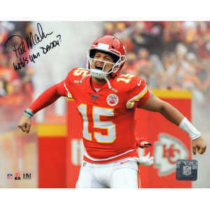 Pat (Patrick) Mahomes Sr. Signed Kansas City Chiefs Patrick Mahomes Celebration 8x10 Photo w/Who's Your Daddy?