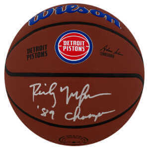 Rick Mahorn Signed Detroit Pistons Logo Wilson Alliance NBA Basketball w/89 Champs