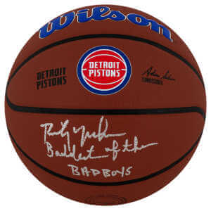 Rick Mahorn Signed Detroit Pistons Logo Wilson Alliance NBA Basketball w/Baddest of the Bad Boys