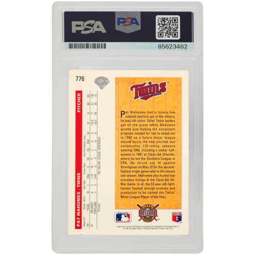 Pat (Patrick) Mahomes Sr. Signed Twins 1992 Upper Deck Rookie Baseball Card #776 - (PSA Encapsulated) - Image 2
