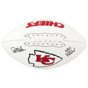 Pat (Patrick) Mahomes Sr. Signed Kansas City Chiefs logo Franklin White Logo Football w/Who's Your Daddy?
