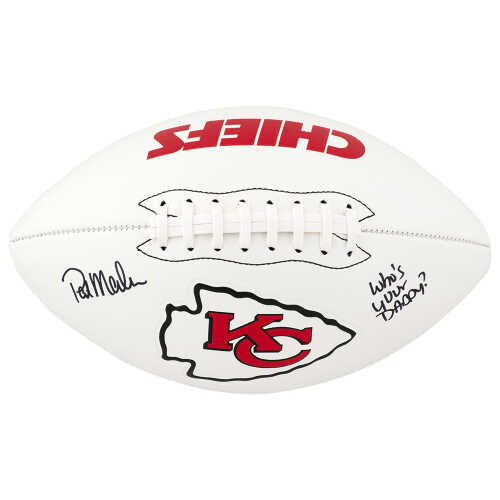 Pat (Patrick) Mahomes Sr. Signed Kansas City Chiefs logo Franklin White Logo Football w/Who's Your Daddy?