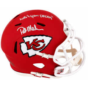 Pat (Patrick) Mahomes Sr. Signed Chiefs Riddell Speed Mini Helmet w/Who's Your Daddy? - (In Silver)