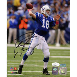 Peyton Manning Signed Indianapolis Colts Blue Jersey Alone With Football 8x10 Photo- (JSA)