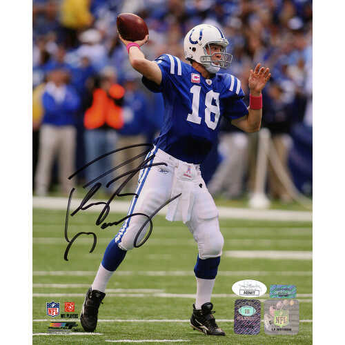 Peyton Manning Signed Indianapolis Colts Blue Jersey Alone With Football 8x10 Photo- (JSA)