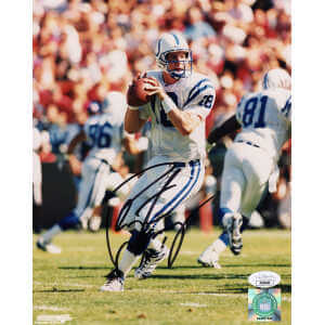 Peyton Manning Signed Indianapolis Colts White Jersey Dropback Action 8x10 Photo- (JSA)
