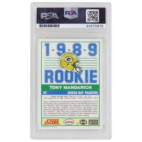 Tony Mandarich Signed Green Bay Packers 1989 Score Football Rookie Card #269 - (PSA Encapsulated) - Image 2