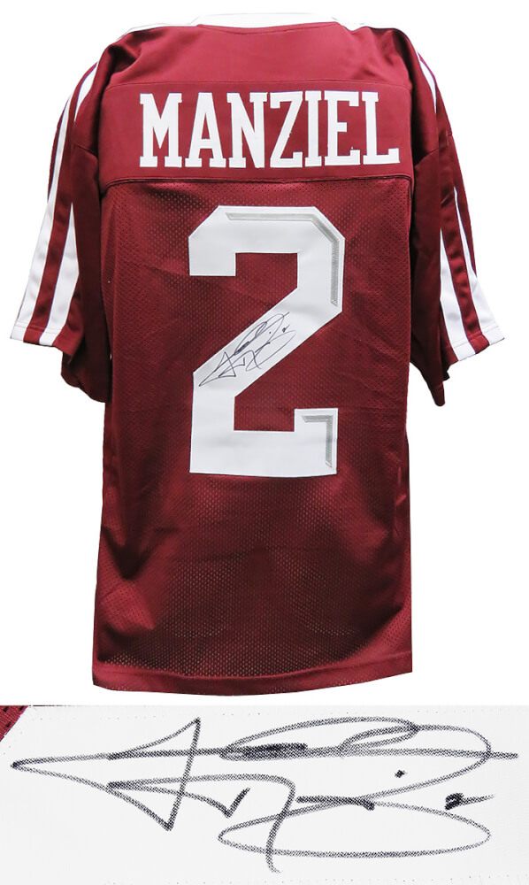 Framed Autographed/Signed Johnny Manziel 33x42 Texas A&M Maroon College  Football Jersey JSA COA