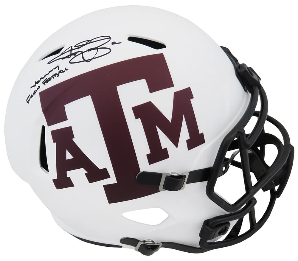 Johnny Manziel Signed Texas A&M Lunar Eclipse White Matte Riddell Full Size Speed Replica Helmet w/Johnny F*^ckin Football