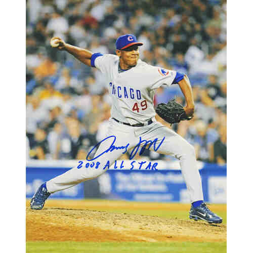 Carlos Marmol Signed Chicago Cubs Pitching Grey Jersey 8x10 Photo w/2008 All Star