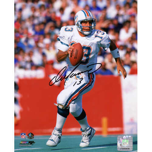 Dan Marino Signed Miami Dolphins Roll Out White Jersey Action 8x10 Photo