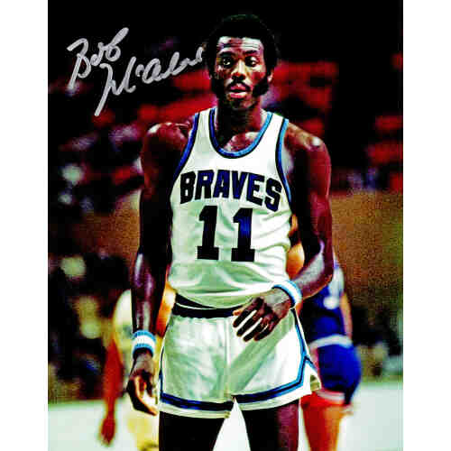 Bob McAdoo Signed Braves White Jersey 8x10 Photo