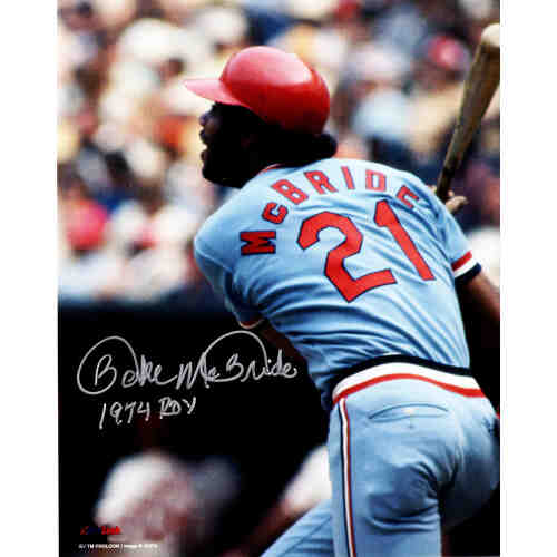 Bake McBride Signed St Louis Cardinals Action 8x10 Photo w/1974 ROY