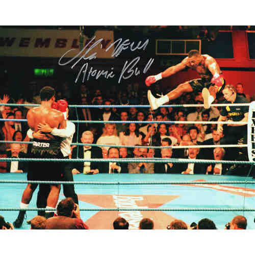 Oliver McCall Signed Boxing Jumping In Air 8x10 Photo w/Atomic Bull