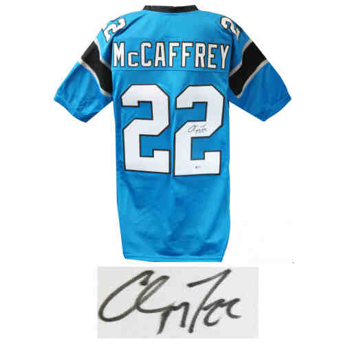 Christian McCaffrey Signed Blue Custom Football Jersey (Beckett)