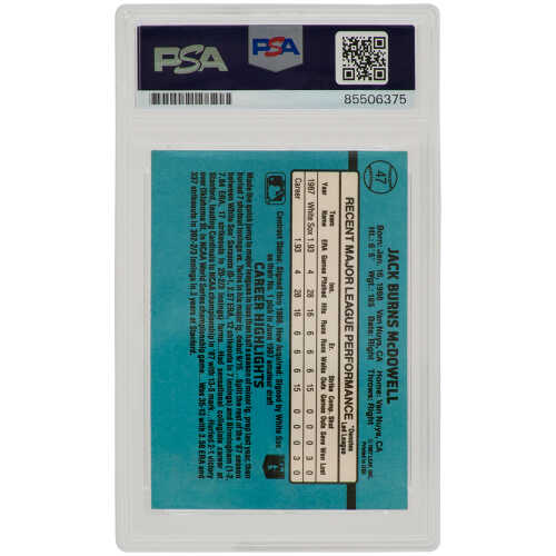 Jack McDowell Signed White Sox 1988 Donruss Rate Rookie Baseball Trading Card #47 - (PSA Encapsulated) - Image 2