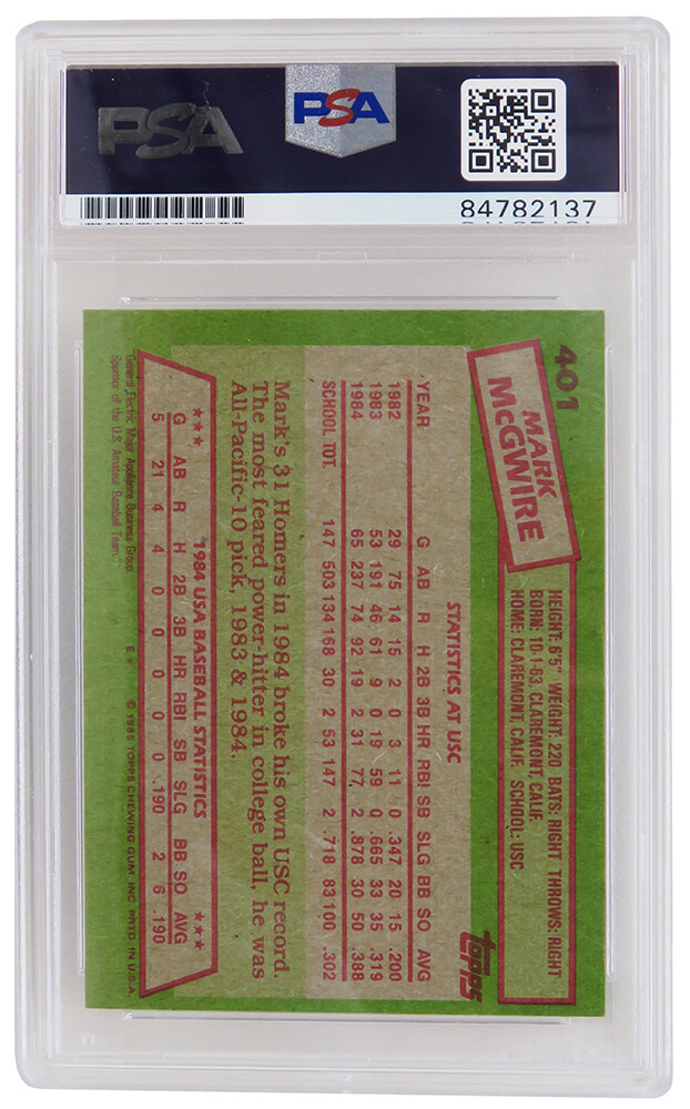 1985 Topps #401 Mark McGwire rookie card - Metzger Property Services LLC