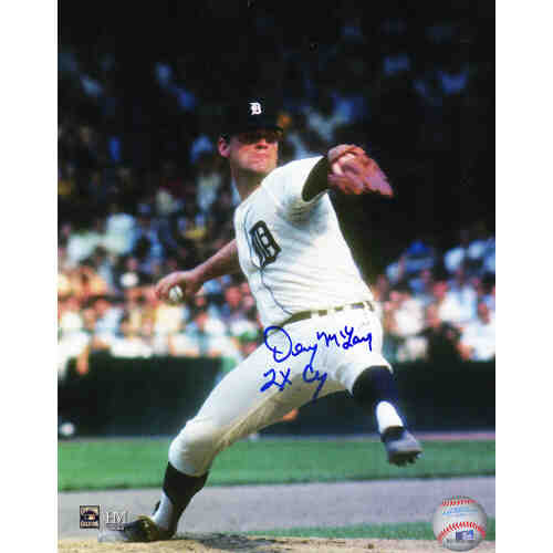 Denny McLain Signed Detroit Tigers Pitching Action 8x10 Photo w/2x CY