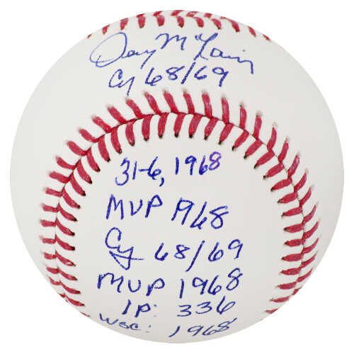 Denny McLain Signed Rawlings Official MLB Baseball w/6-Inscriptions
