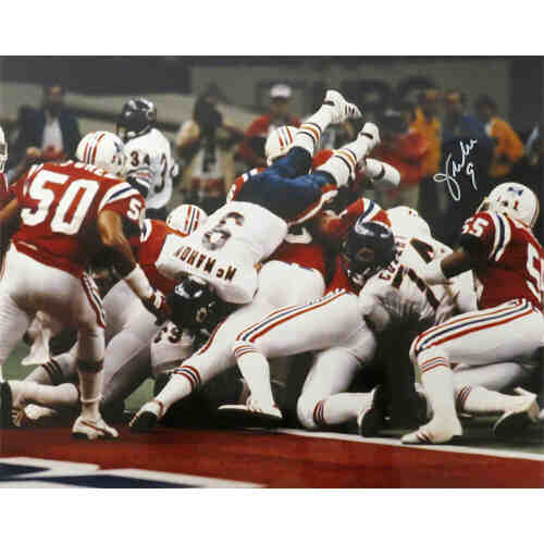 Jim McMahon Signed Bears SB XX Touchdown Dive vs Patriots 16x20 Photo