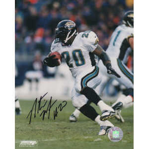 Natrone Means Signed Jacksonville Jaguars White Jersey Action 8&times;10 Photo