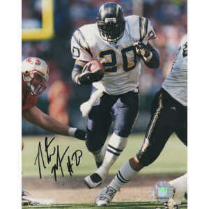 Natrone Means Signed Chargers White Jersey Action vs. 49ers 8x10 Photo