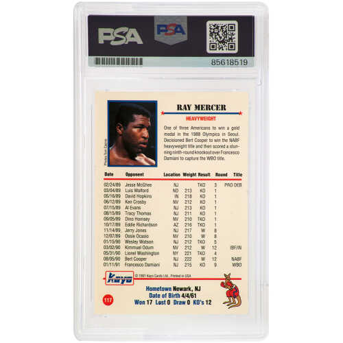 Ray Mercer Signed 1991 Kayo Boxing Trading Card #117 w/36-7-1, 26 KO's - (PSA Encapsulated) - Image 2