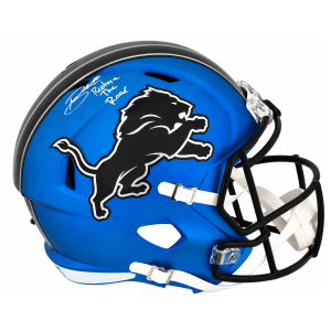 Blake Miller Signed Detroit Lions 2024 Alternate Blue Riddell Full Size Speed Replica Helmet w/Restore the Roar