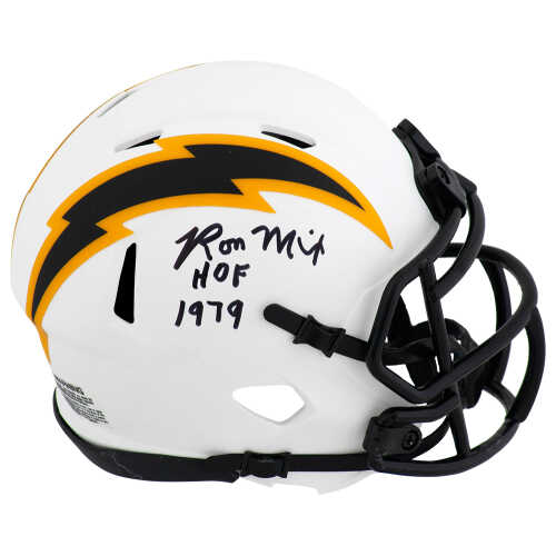 Ron Mix Signed Chargers LUNAR Riddell Speed Mini Helmet w/HOF 1979
