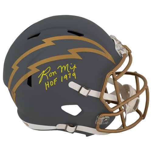Ron Mix Signed Chargers SLATE Riddell Full Size Speed Replica Helmet w/HOF 1979