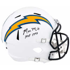 Ron Mix Signed Chargers T/B White (07-18 Style) Riddell Full Size Speed Replica Helmet w/HOF'79